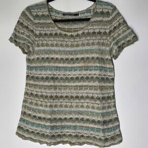Boho‎ Striped Pima Cotton Knit Top Textured Artisan Peruvian Connection Sz S
